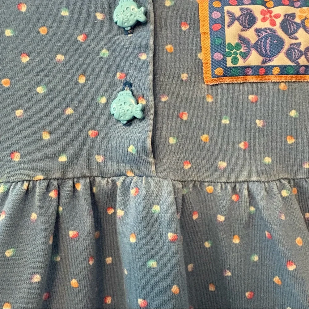 Carter's vintage blue fish button and patch dress size 5